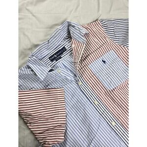 Ralph Lauren Shirt Mens XL Patchwork Stripe Short Sleeve Button Down Classic Fit
